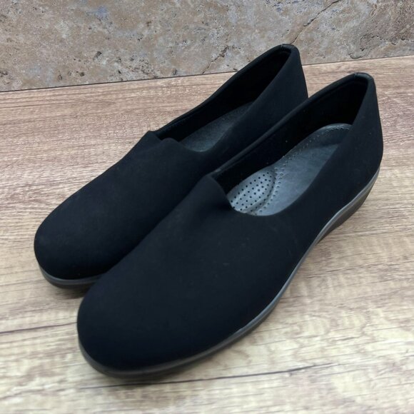 SAS Bliss Womens Shoes Size 7.5 Wide Comfort Black Wedge Slip On Made In USA - Picture 1 of 10
